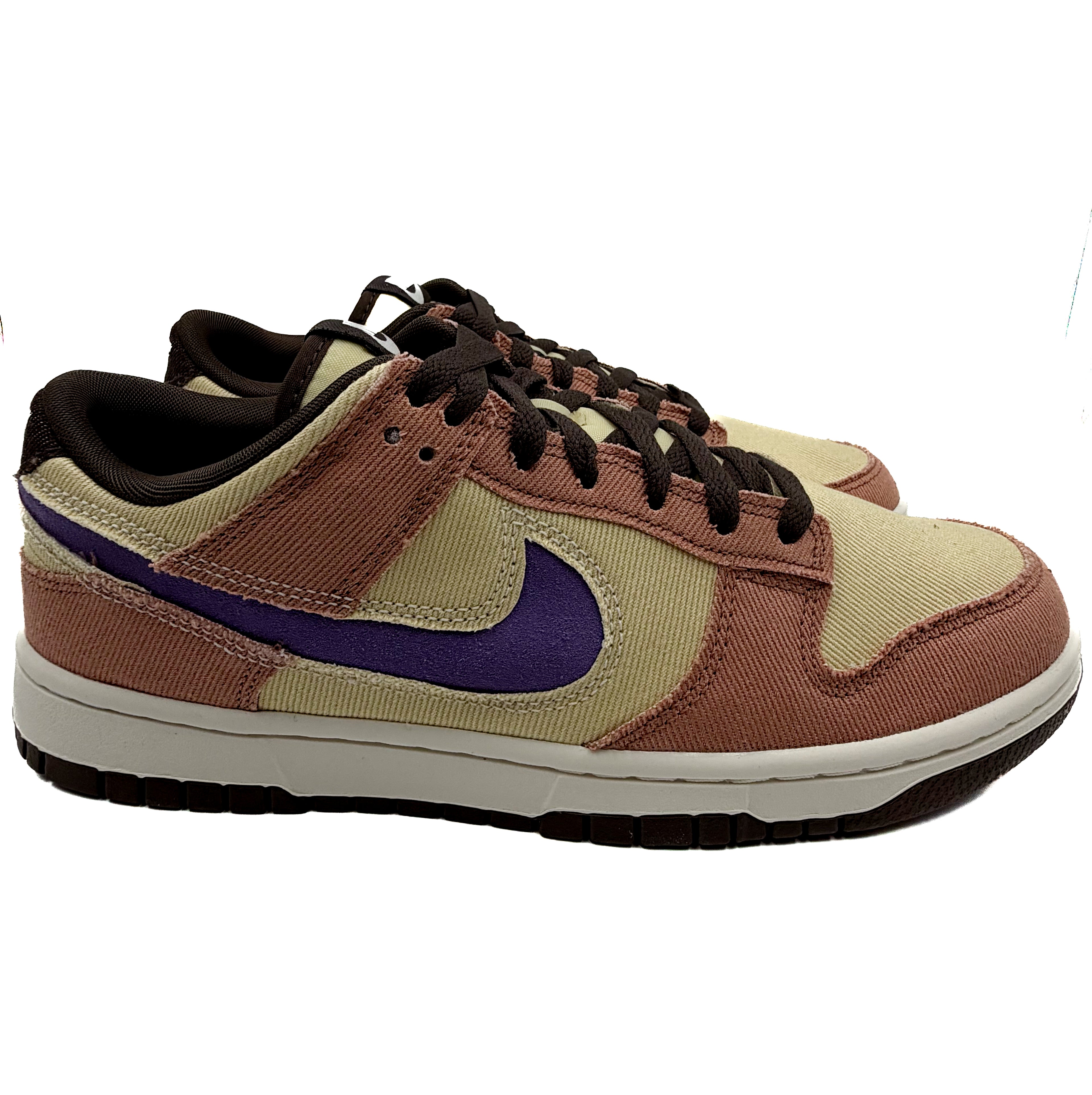 Nike Dunk Low Beige/Café con Swoosh Morado – Estilo Retro
